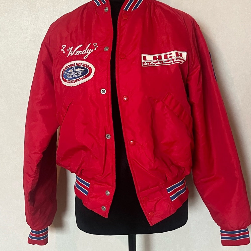Red Vintage L.A.C.A. Varsity Bomber Jacket